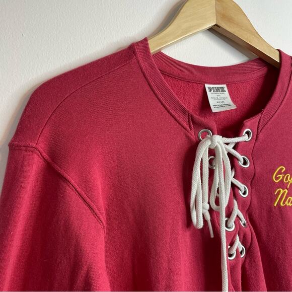 Pink Victorias Secret University of Minnesota Lace Up Oversized Sweatshirt Top S - Picture 3 of 11